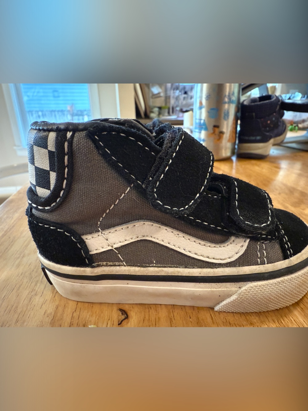Vans Kids Gray & Black Velcro Skate Shoe with White Stripe
